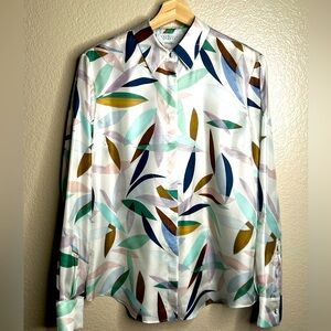 Gabriela Hearst Leaf Print Silk Button Up Blouse Top Size 42 Made in Italy